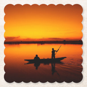 Sonnenuntergang Landschaft mit einem Boot-68465 Untersetzer
