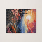 Sonnenuntergang: Lebhafte Wildblumen und Berge Puzzle (Horizontal)