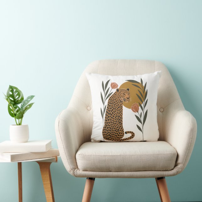 Sonnenuntergang Leopard - Botanischer Dschungel Kissen (Stuhl )