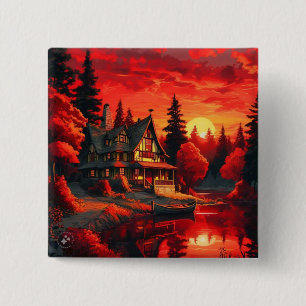 Sonnenuntergang Malerei mit Hütte und See-66633 Button