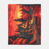 Sonnenuntergang Malerei mit Hütte und See-66633 Fleecedecke (Vorderseite)