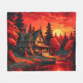 Sonnenuntergang Malerei mit Hütte und See-66633 Fleecedecke (Vorderseite (Horizontal))