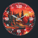 Sonnenuntergang Malerei mit Hütte und See-66633 Große Wanduhr<br><div class="desc">Sonnenuntergang Malerei mit Hütte und See-66633</div>