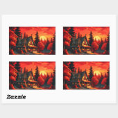 Sonnenuntergang Malerei mit Hütte und See-66633 Rechteckiger Aufkleber (Blatt)