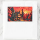 Sonnenuntergang Malerei mit Hütte und See-66633 Rechteckiger Aufkleber (Tasche)