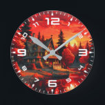Sonnenuntergang Malerei mit Hütte und See-66633 Runde Wanduhr<br><div class="desc">Sonnenuntergang Malerei mit Hütte und See-66633</div>
