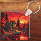 Sonnenuntergang Malerei mit Hütte und See-66633 Schlüsselanhänger (Rückseite)