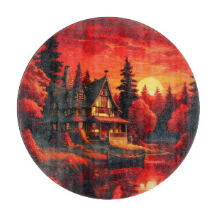 Sonnenuntergang Malerei mit Hütte und See-66633 Schneidebrett