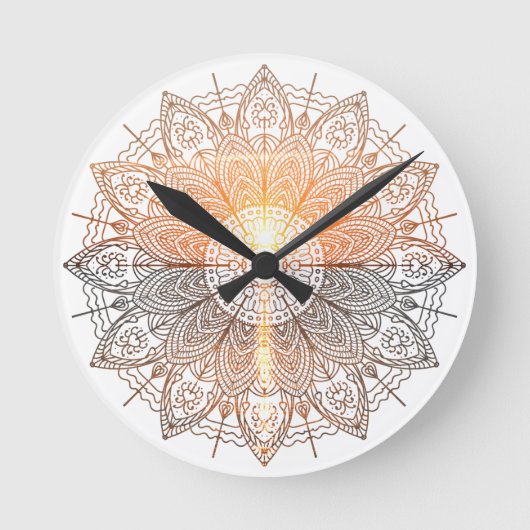Sonnenuntergang-Mandala Runde Wanduhr (Vorderseite)