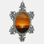 Sonnenuntergang Meer I tropische farbenfrohe Seenl Schneeflocken Zinn-Ornament (Links)