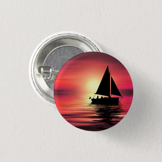 Sonnenuntergang, Meer, Segelboot Button (Vorne & Hinten)