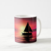 Sonnenuntergang, Meer, Segelboot Kaffeetasse (VorderseiteRechts)