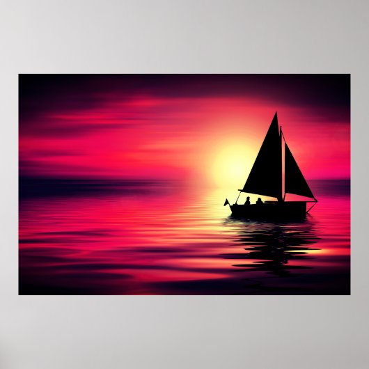 Sonnenuntergang, Meer, Segelboot Poster (Vorne)