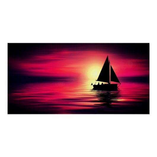 Sonnenuntergang, Meer, Segelboot Poster (Vorderseite)
