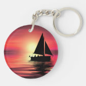 Sonnenuntergang, Meer, Segelboot Schlüsselanhänger (Rückseite)