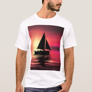 Sonnenuntergang, Meer, Segelboot T-Shirt
