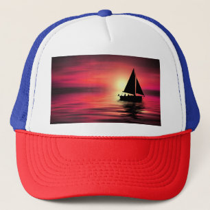 Sonnenuntergang, Meer, Segelboot Truckerkappe
