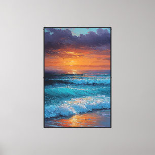 Sonnenuntergang Meereswellen mit violettem Himmel  Leinwanddruck