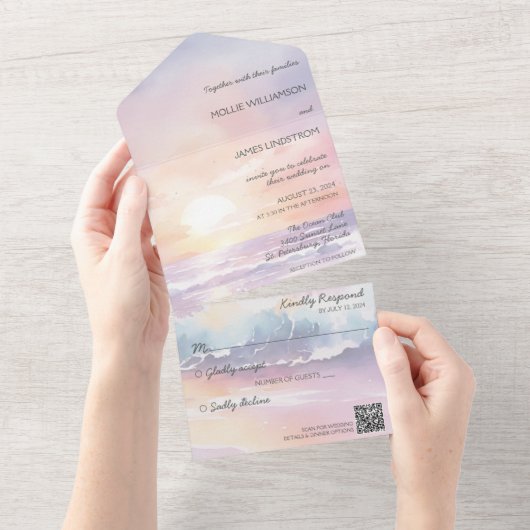 Sonnenuntergang mit Aquarell - Einladung zur Hochz (Abreißen)