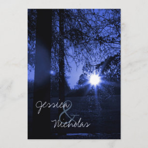 Sonnenuntergang mit Bäumen Blauer Hochzeitsempfang Einladung