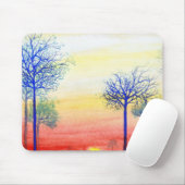 Sonnenuntergang mit blauen Bäumen Mousepad (Mit Mouse)