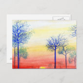 Sonnenuntergang mit blauen Bäumen Postkarte (Vorne/Hinten)