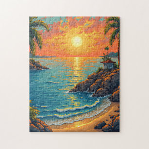 Sonnenuntergang mit Blick auf das Meer Puzzle