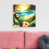 Sonnenuntergang mit Blume und Palmen Leinwanddruck (Insitu (Wohnzimmer))