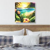 Sonnenuntergang mit Blume und Palmen Leinwanddruck (Insitu (Schlafzimmer))