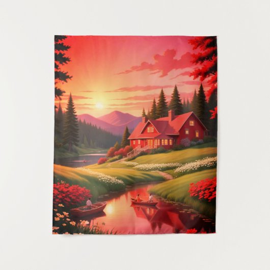 Sonnenuntergang mit einem See-00000 Wandteppich (Vorderseite)