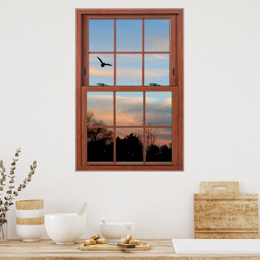 Sonnenuntergang mit einer Flying Bird-Szene-Fenste Poster (Küche)