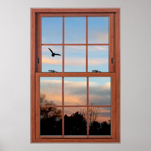 Sonnenuntergang mit einer Flying Bird-Szene-Fenste Poster (Vorne)