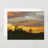 Sonnenuntergang mit Geese Flying JW Postkarte (Vorne/Hinten)