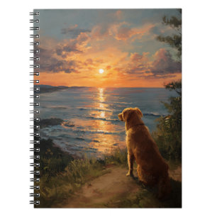 Sonnenuntergang mit Golden Retriever Notebook Notizblock