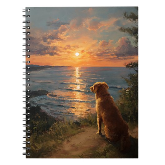 Sonnenuntergang mit Golden Retriever Notebook Notizblock (Vorderseite)
