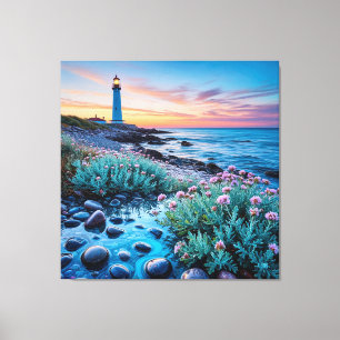Sonnenuntergang mit lebendigen Blumen und glatten  Leinwanddruck