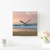 Sonnenuntergang mit Meer Quadratische Wanduhr (Zuhause)