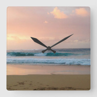 Sonnenuntergang mit Meer Quadratische Wanduhr