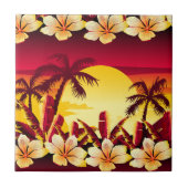Sonnenuntergang mit Palmen Fliese (Vorderseite)