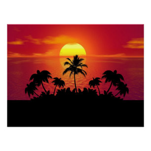 Sonnenuntergang mit Palmen Silhouette-16514 Poster