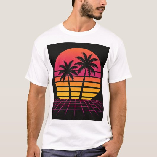 Sonnenuntergang mit Palmen T-Shirt (Vorderseite)