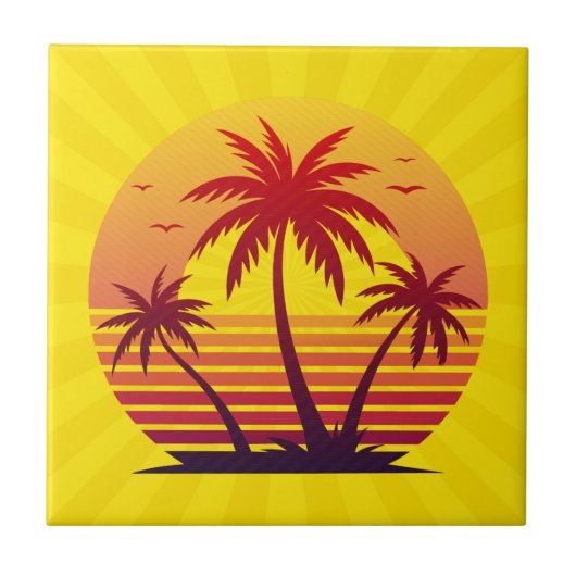 Sonnenuntergang mit Palmen Trees Vector-98805 Fliese (Vorderseite)