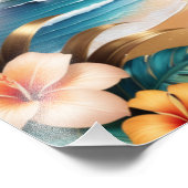 Sonnenuntergang mit Palmen und Blume Fotodruck (Ecke)