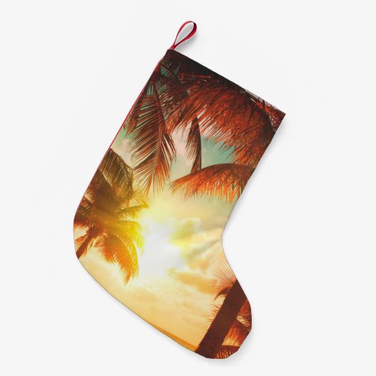 Sonnenuntergang mit Palmen und schönem Himmel Kleiner Weihnachtsstrumpf (Vorderansicht (hängend))