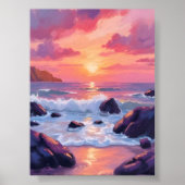 Sonnenuntergang mit rosa Korallen | Wasserfarben O Poster (Vorne)