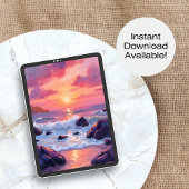 Sonnenuntergang mit rosa Korallen | Wasserfarben O Poster