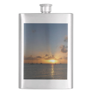 Sonnenuntergang mit Segelbooten Tropical Landscape Flachmann