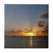 Sonnenuntergang mit Segelbooten Tropical Landscape Fliese (Vorderseite)