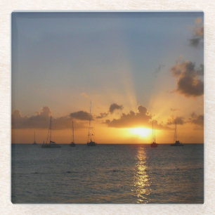 Sonnenuntergang mit Segelbooten Tropical Landscape Glasuntersetzer