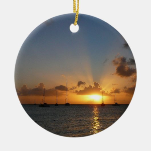 Sonnenuntergang mit Segelbooten Tropical Landscape Keramikornament (Vorne)